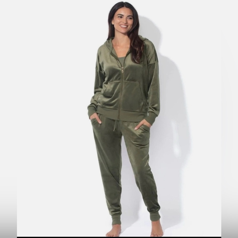 Felina Womens Tracksuit Black 2-Piece Velour Hoodie Jogger Soft Relaxed Fit SZ S